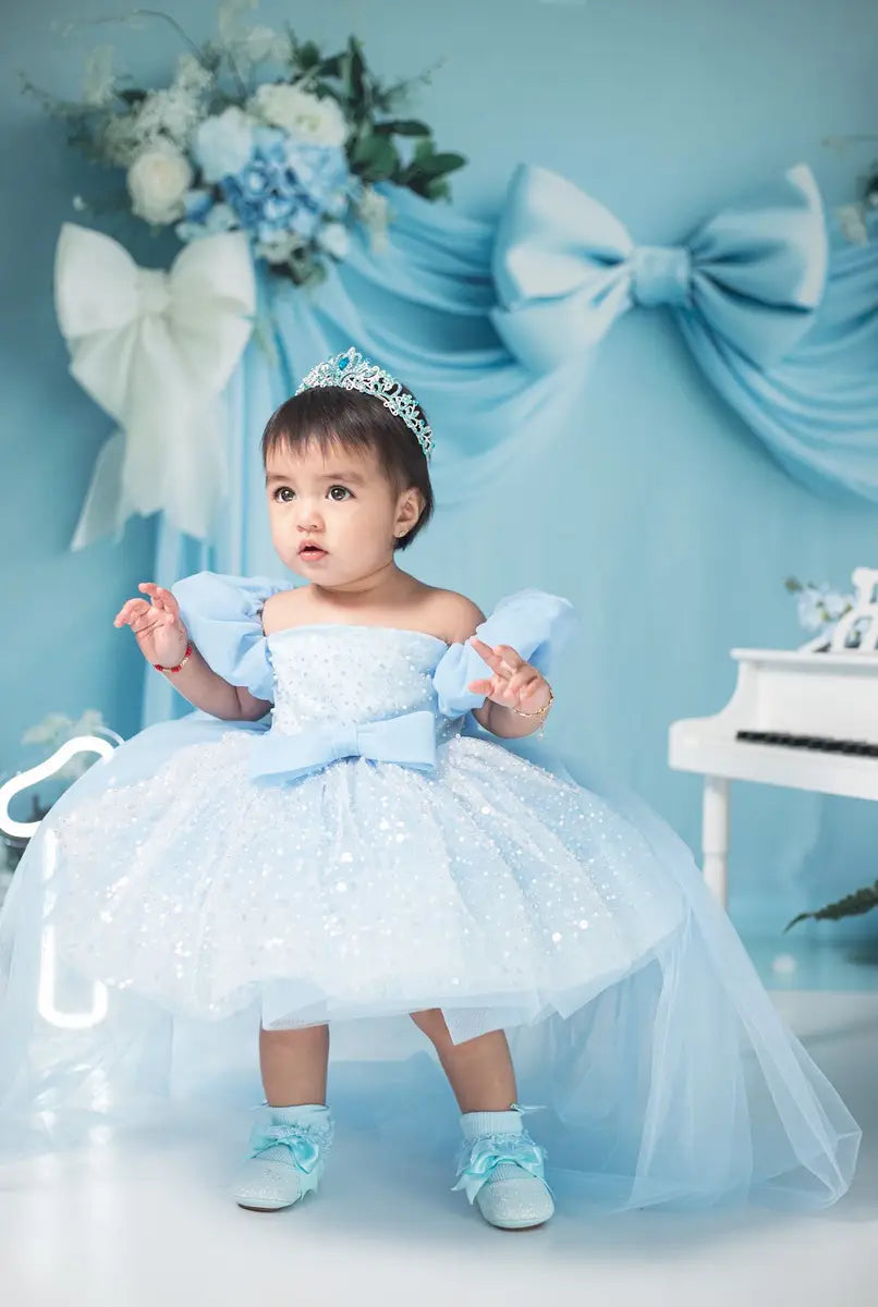 Blauwe Strik Bloemen Boog Foto Achtergrond Designed by Patty Roberts