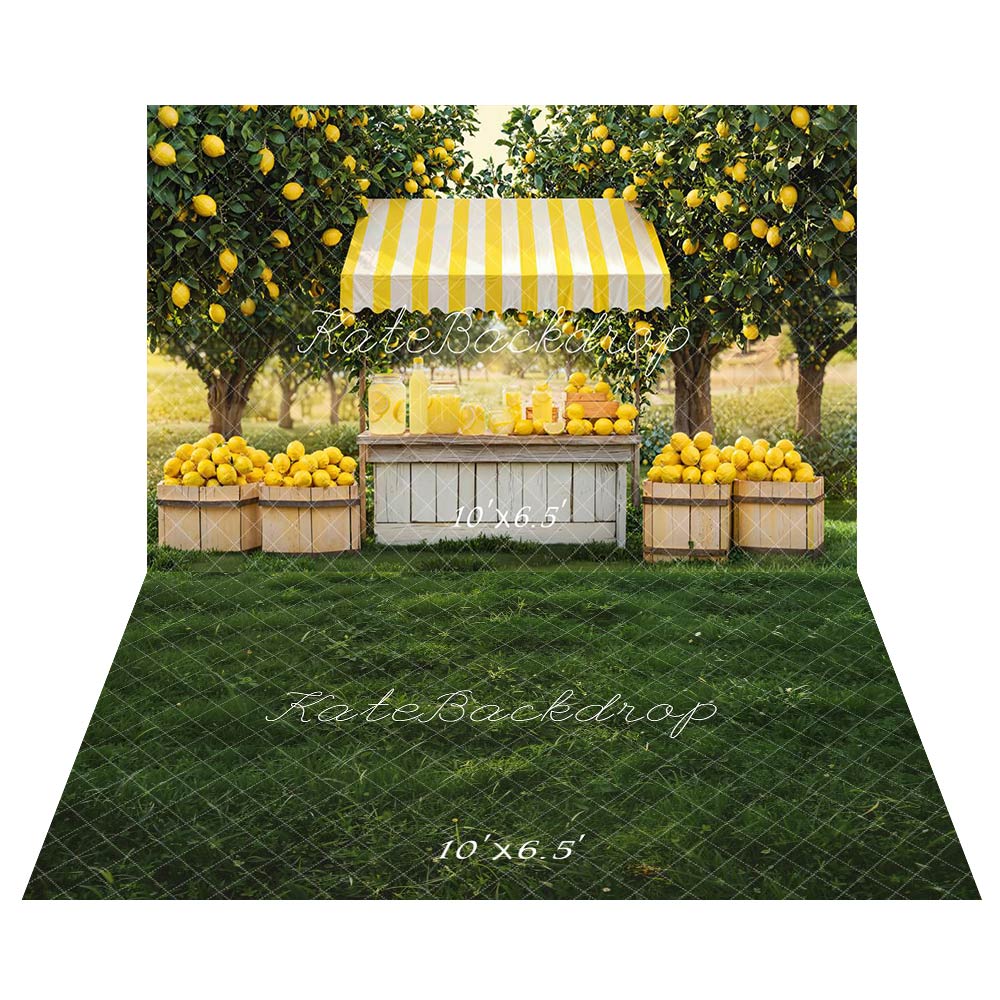 Kate Summer Lemon Stand Orchard Backdrop+Lush Green Grass Floor Backdrop