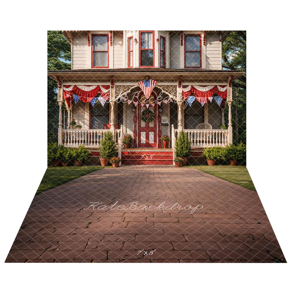 Giorno dell'Indipendenza Bandiera Patriottica per Casa + Sfondo per Pavimento Stradale in Sanpietrini Outdoor