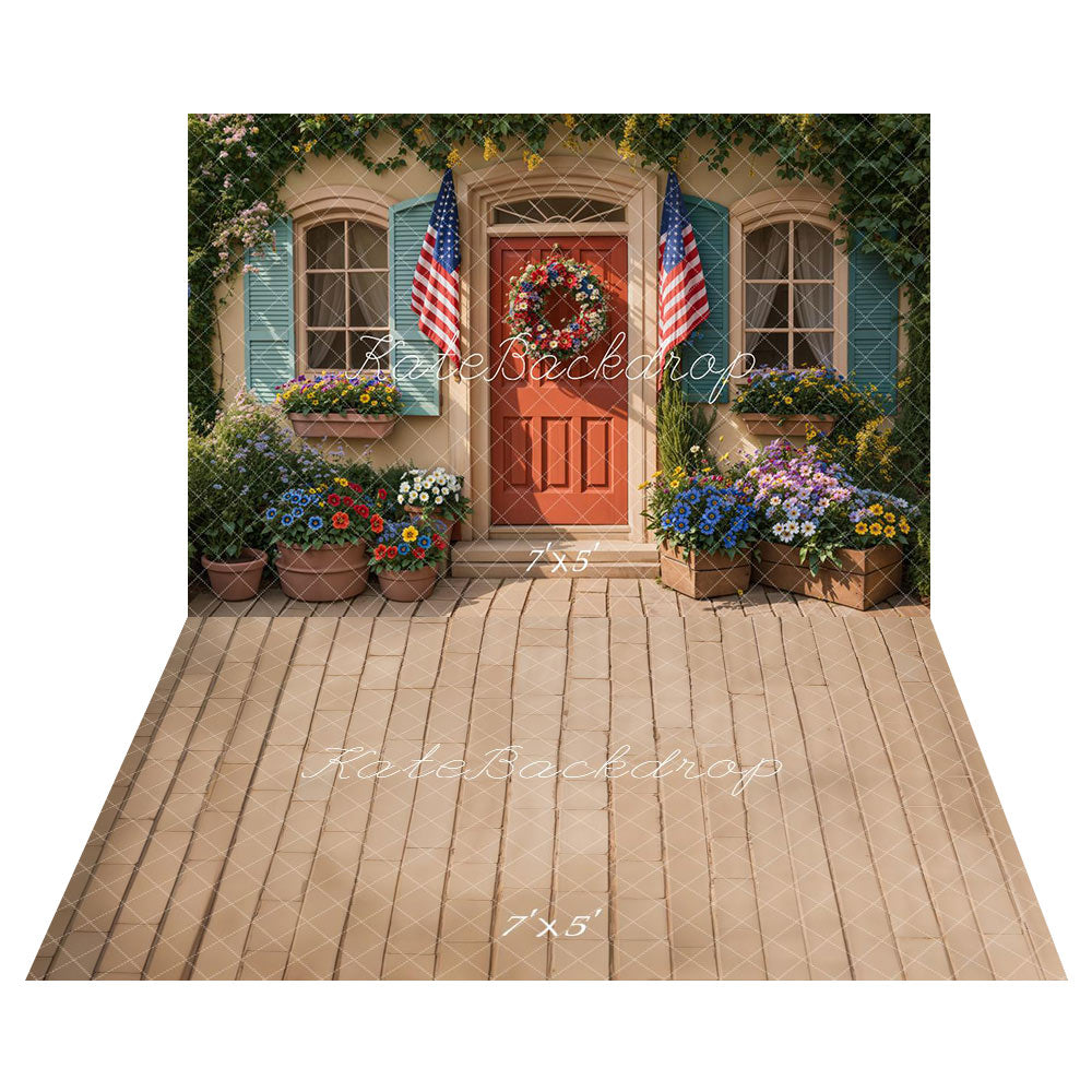 Giorno dell'Indipendenza Bandiera Floreale per Portico + Sfondo in Piastrelle di Pietra Beige