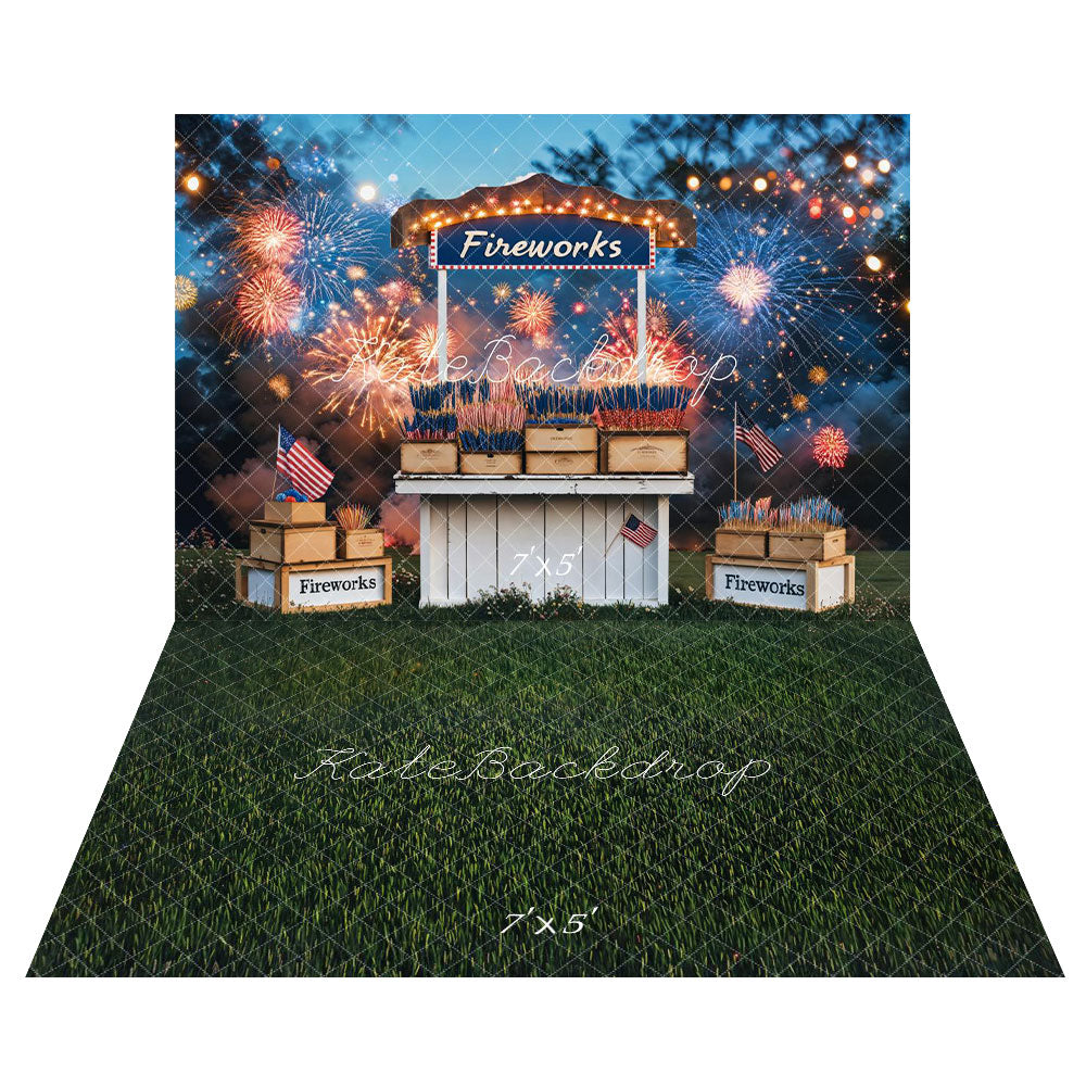 Kate Independence Day Fireworks Stand Backdrop+Summer Dark Green Grass Floor Backdrop