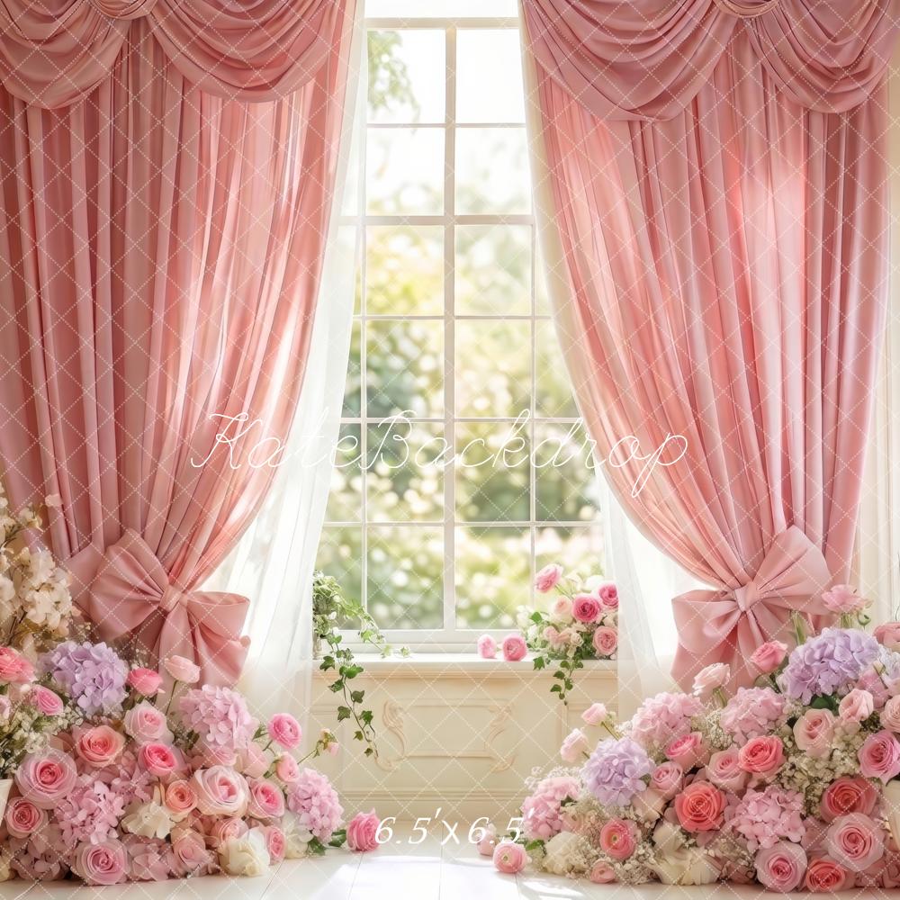 Cortina de Ventana Floral Rosa Romántica Diseñada por Patty Roberts