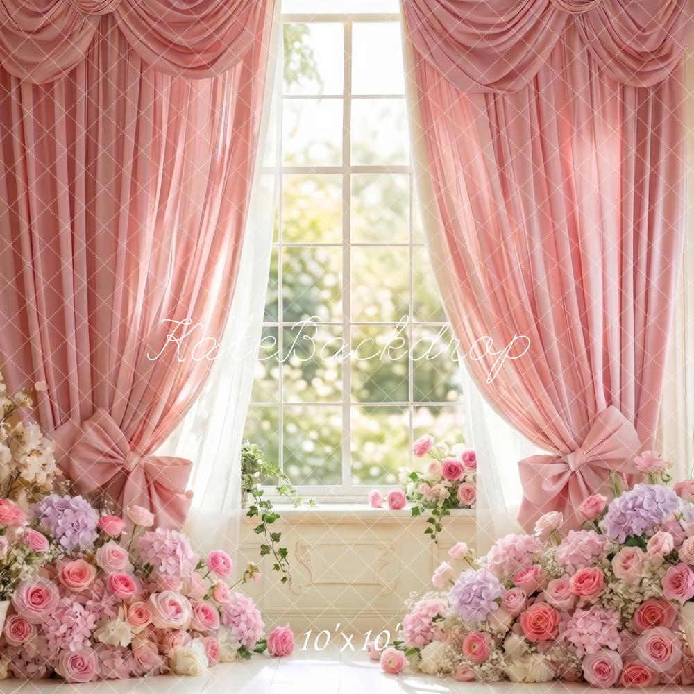Cortina de Ventana Floral Rosa Romántica Diseñada por Patty Roberts