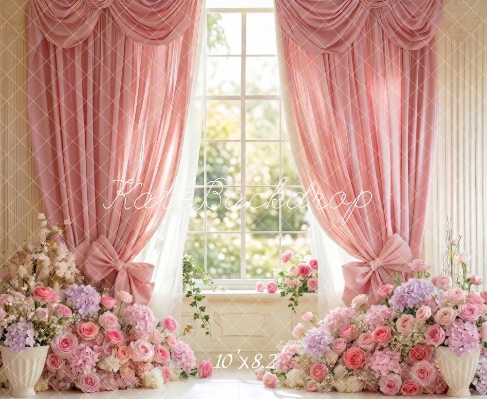 Cortina de Ventana Floral Rosa Romántica Diseñada por Patty Roberts