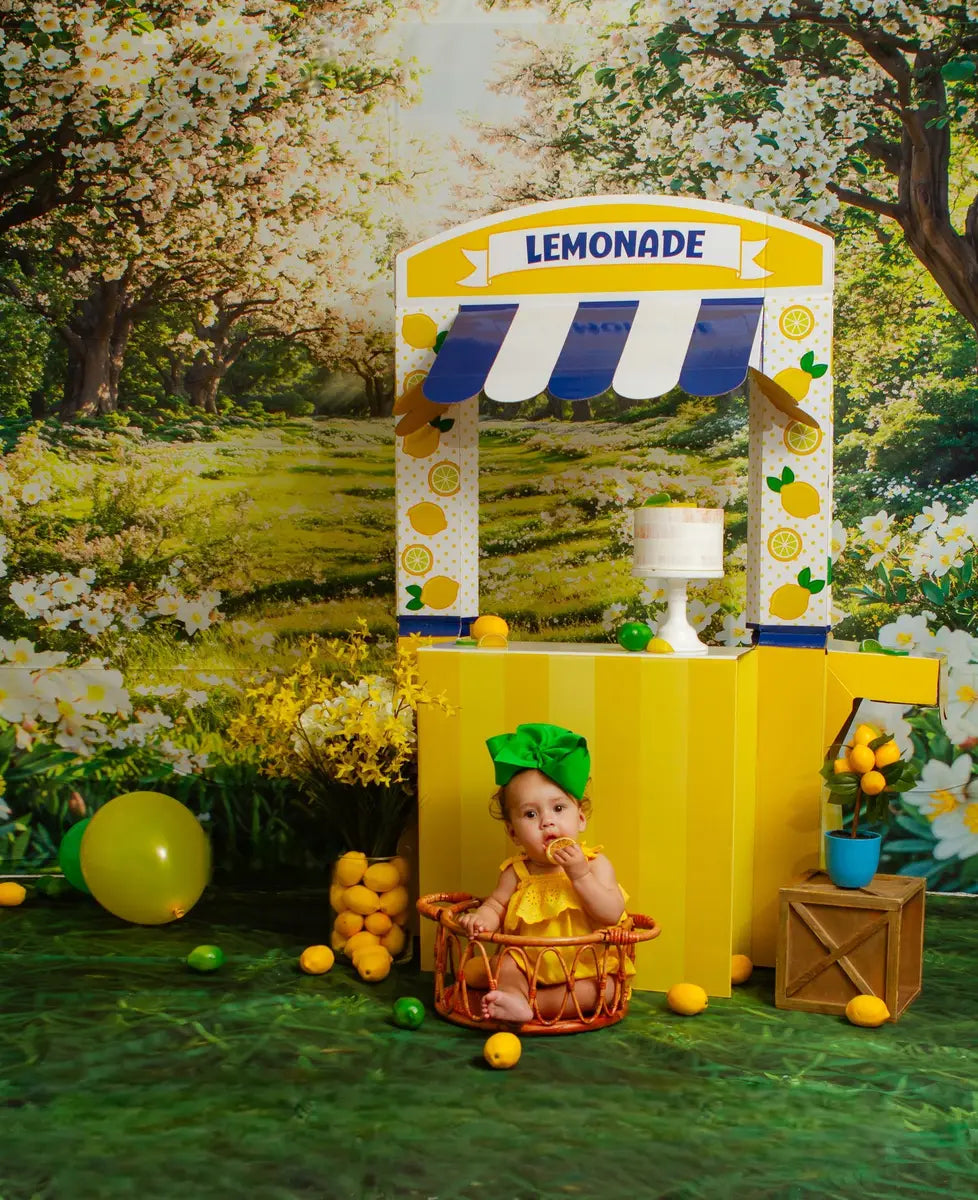 Kate Spring Blossom Flowers Forest Backdrop+Green Grass Floor Backdrop