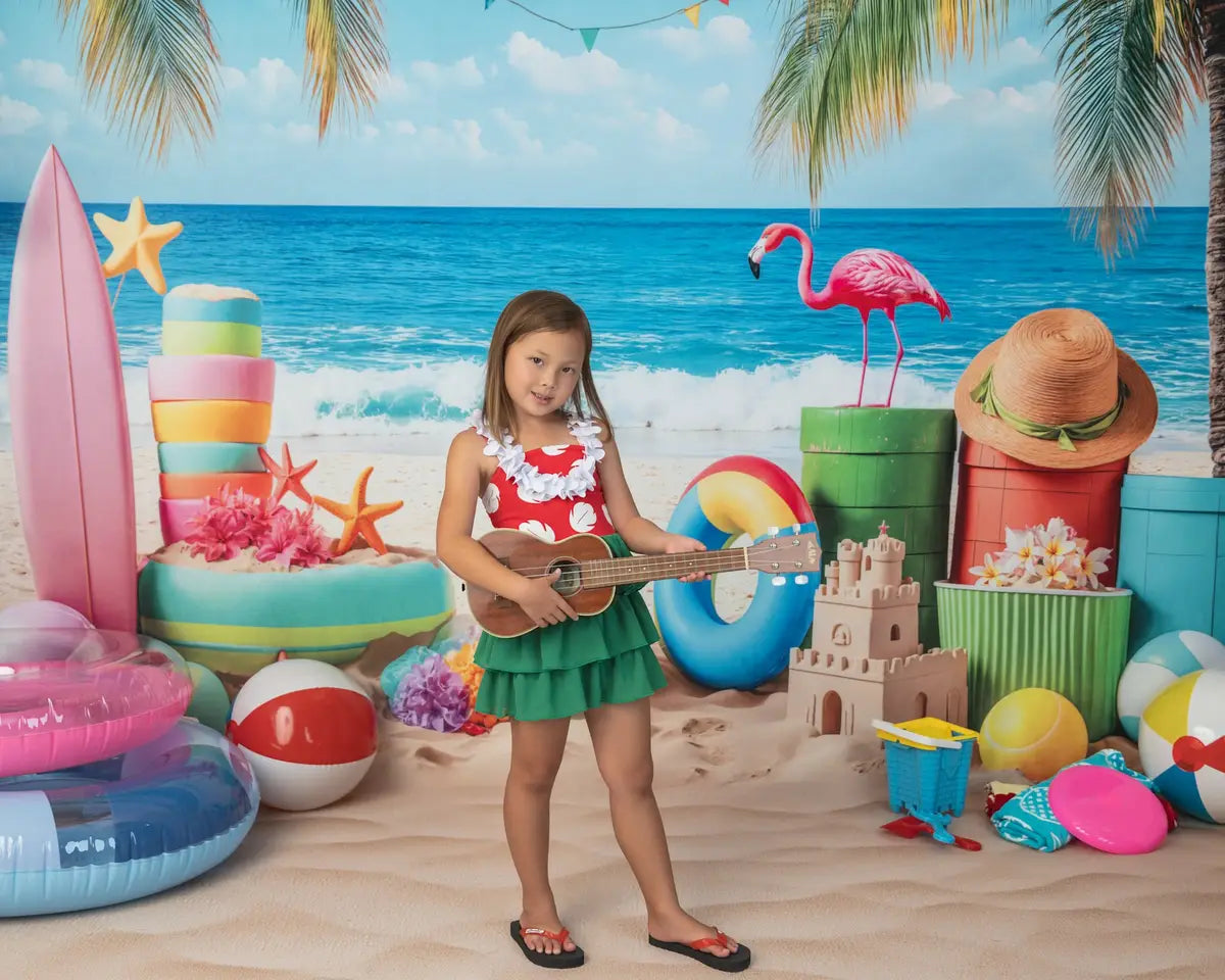 Kate Summer Beach Flamingo Palm Surfboard Backdrop Designed by Kate Image