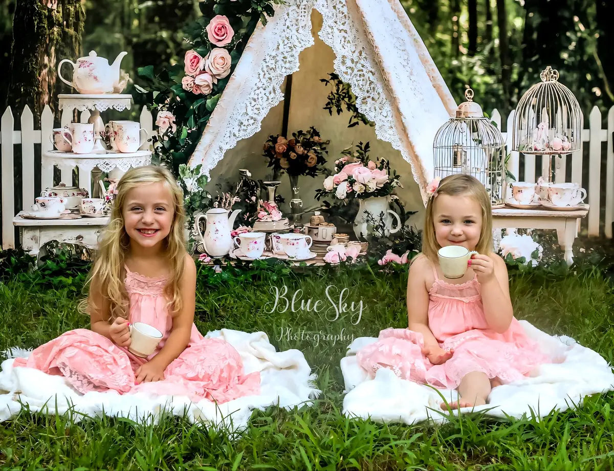 Kate Boho Teapot Party Floral Forest Backdrop Designed by Ashley Paul