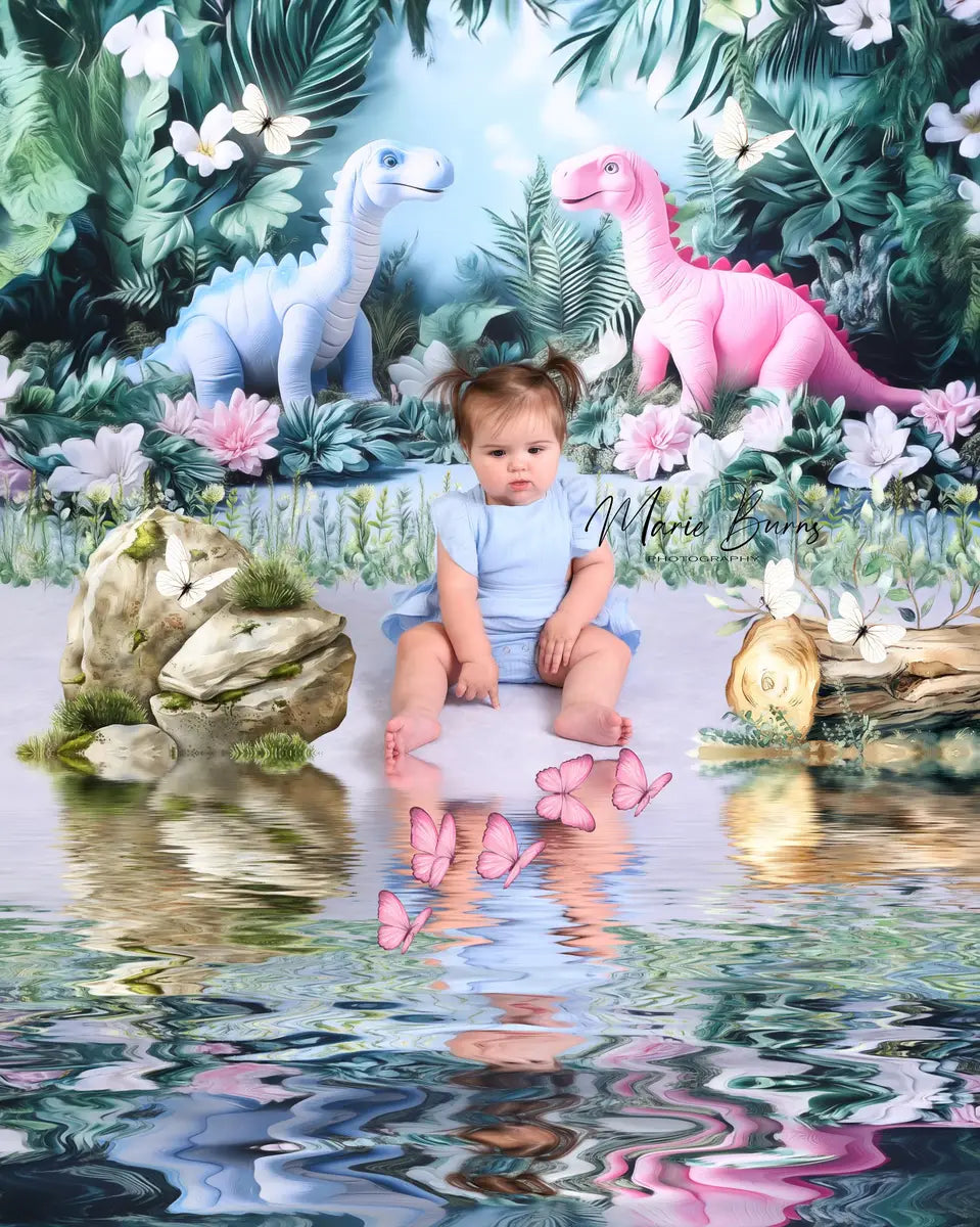 Kate Cake Smash Dinosaur Jungle Floral Backdrop Designed by Ashley Paul