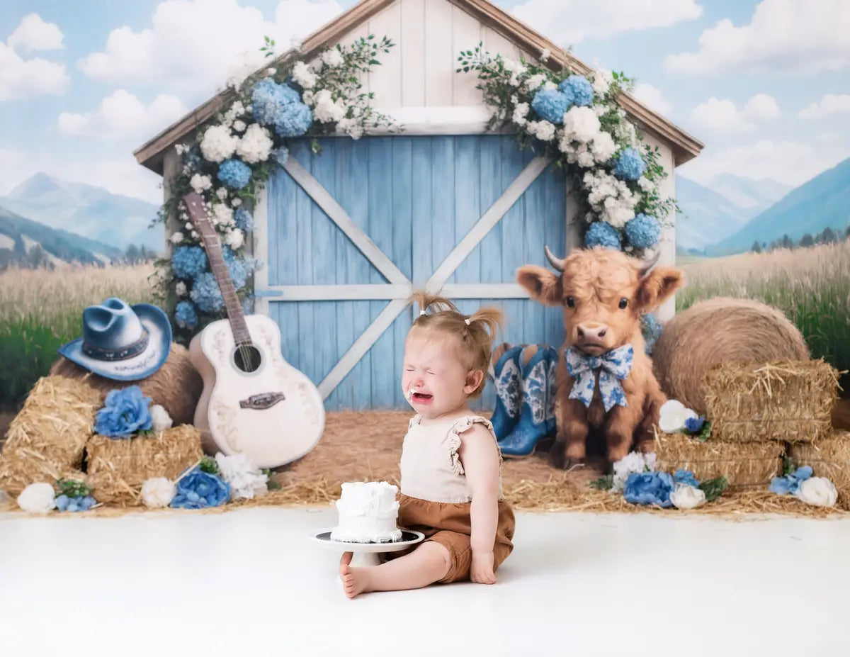 Kate Country Outdoor Barn Floral Cow Backdrop Designed by Ashley Paul