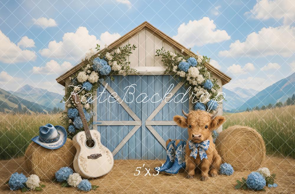 Kate Country Outdoor Barn Floral Cow Printed Backdrop Designed by Ashley Paul