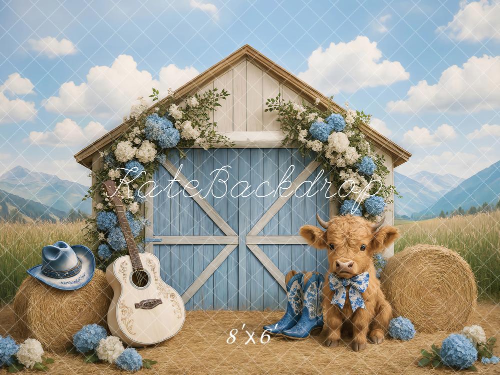Kate Country Outdoor Barn Floral Cow Printed Backdrop Designed by Ashley Paul