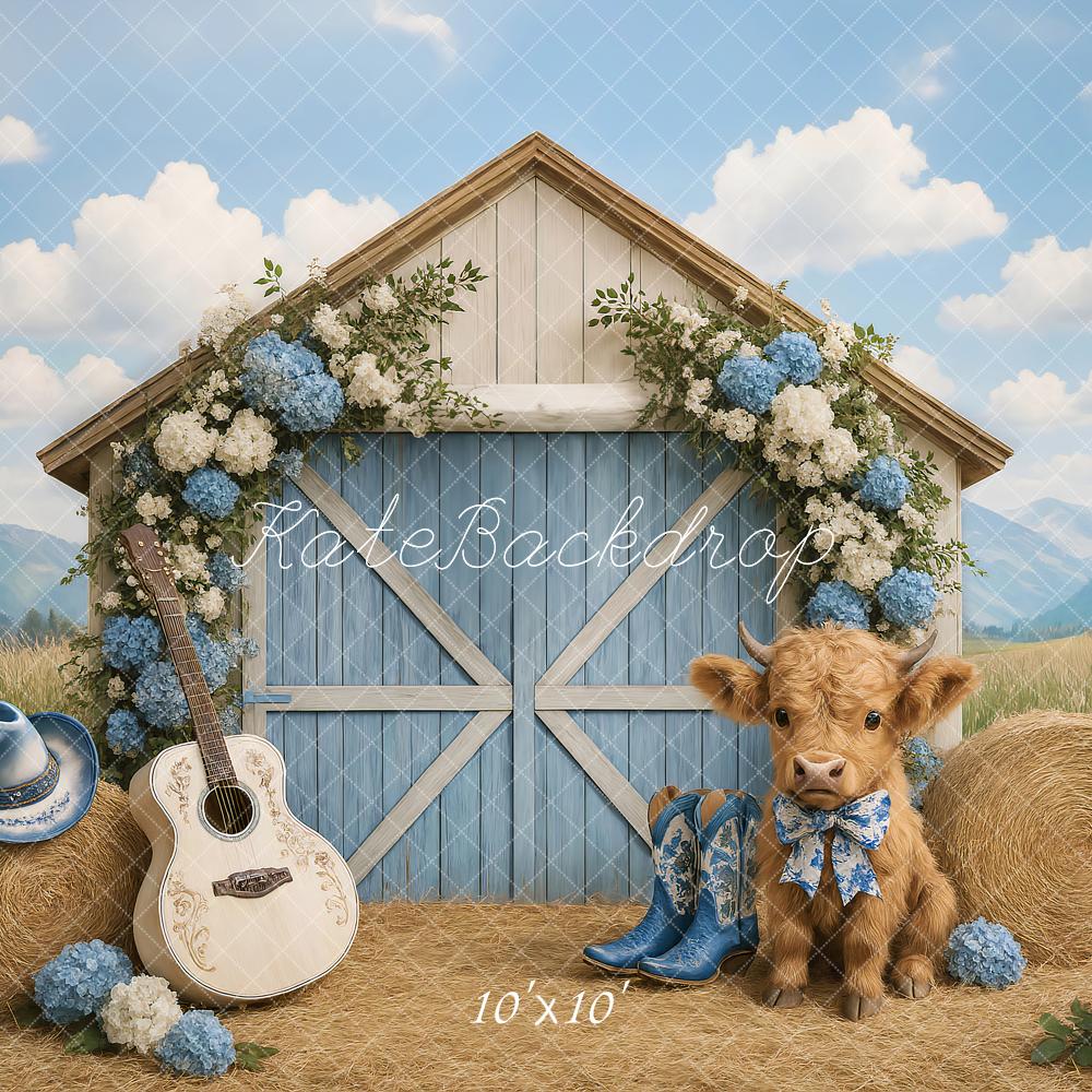 Kate Country Outdoor Barn Floral Cow Printed Backdrop Designed by Ashley Paul