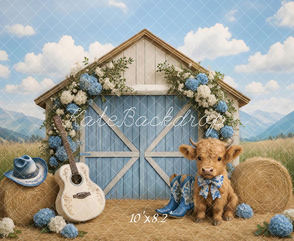 Kate Country Outdoor Barn Floral Cow Printed Backdrop Designed by Ashley Paul