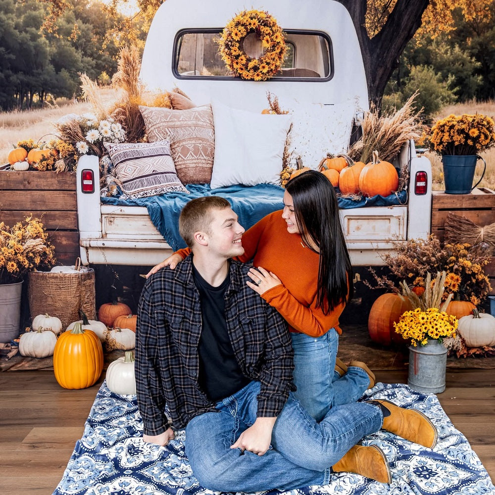 Kate Fall Truck Pillows Pumpkin Backdrop Designed by Emetselch