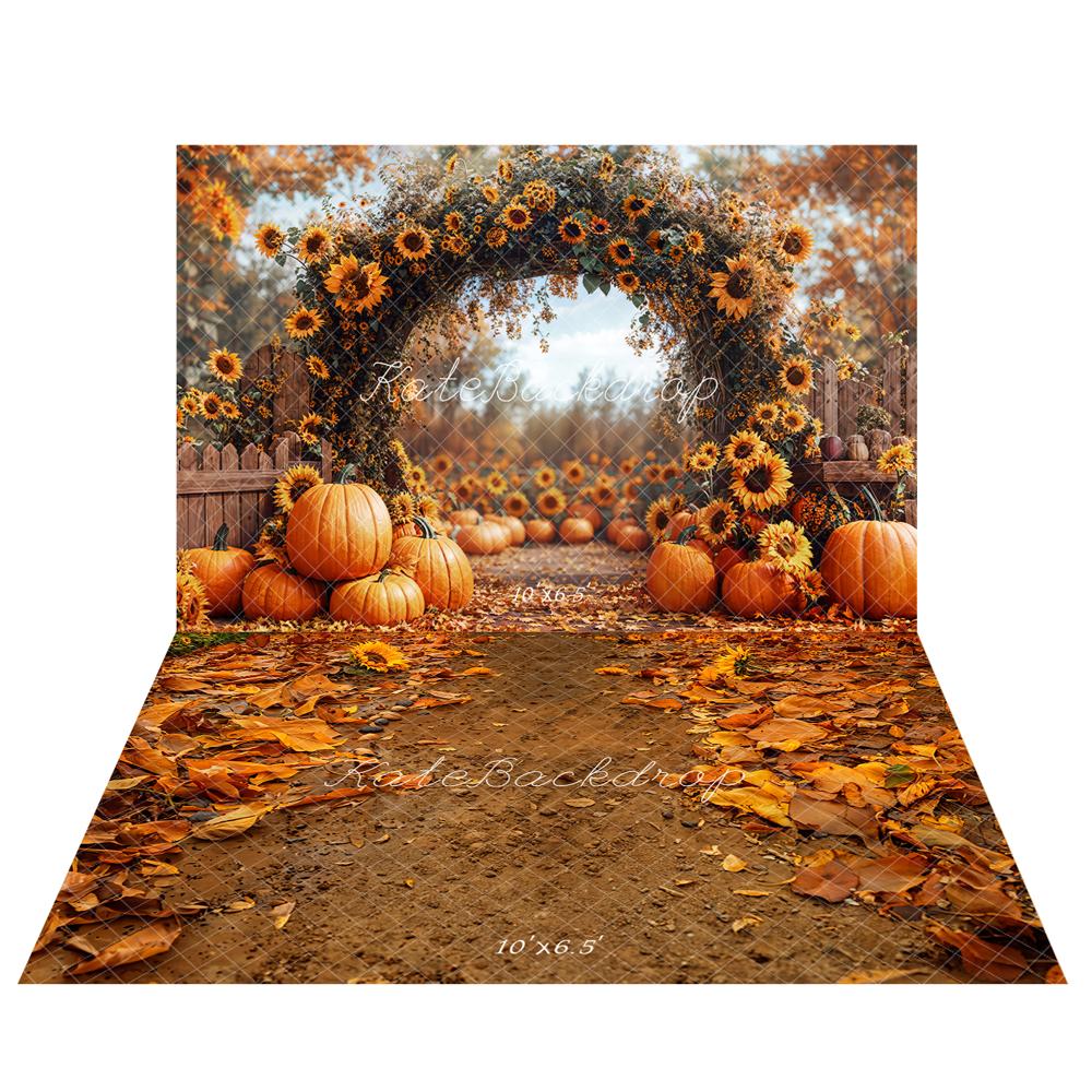 Kate Fall Sunflower Pumpkin Arch Backdrop+Fall Sunflowers Path Floor Backdrop