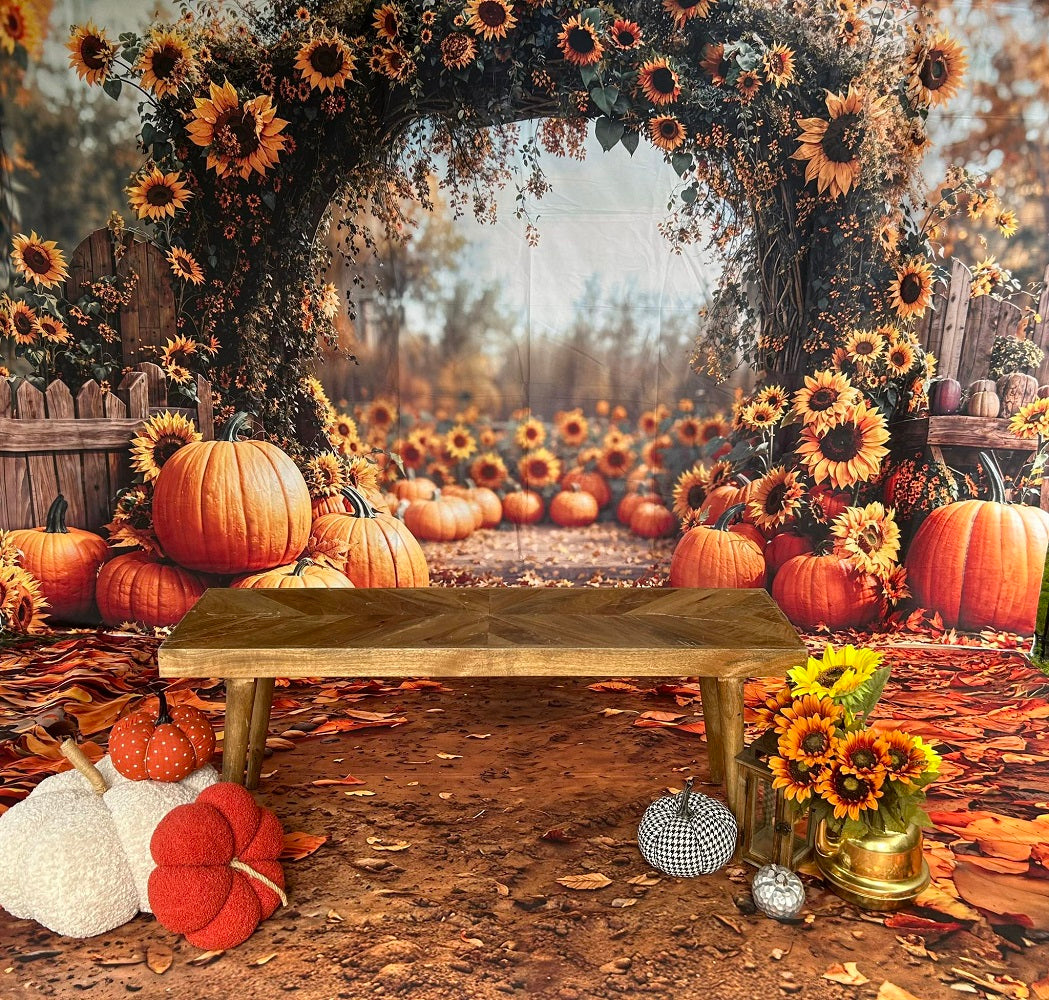 Kate Fall Sunflower Pumpkin Arch Backdrop+Fall Sunflowers Path Floor Backdrop