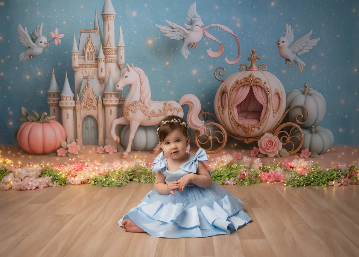 Castillo de Cuento de Hadas Carroza Aves Fondo