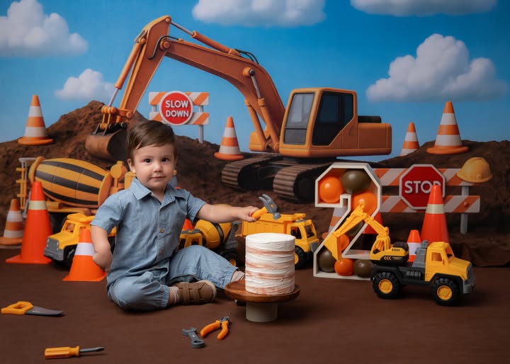 Fondo de excavadora de sitio de construcción para smash cake diseñado por Ashley Paul