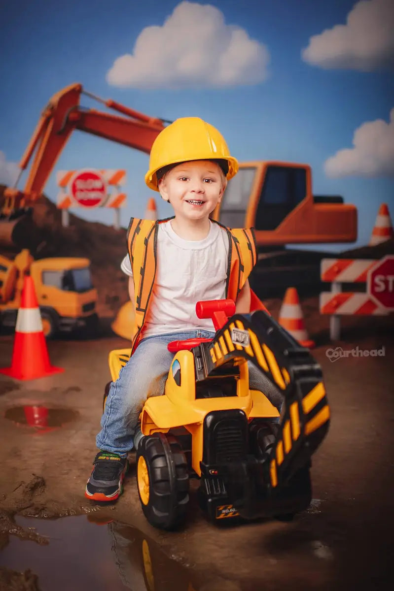 Kate Cake Smash Construction Site Excavator Vehicle Backdrop Designed by Ashley Paul
