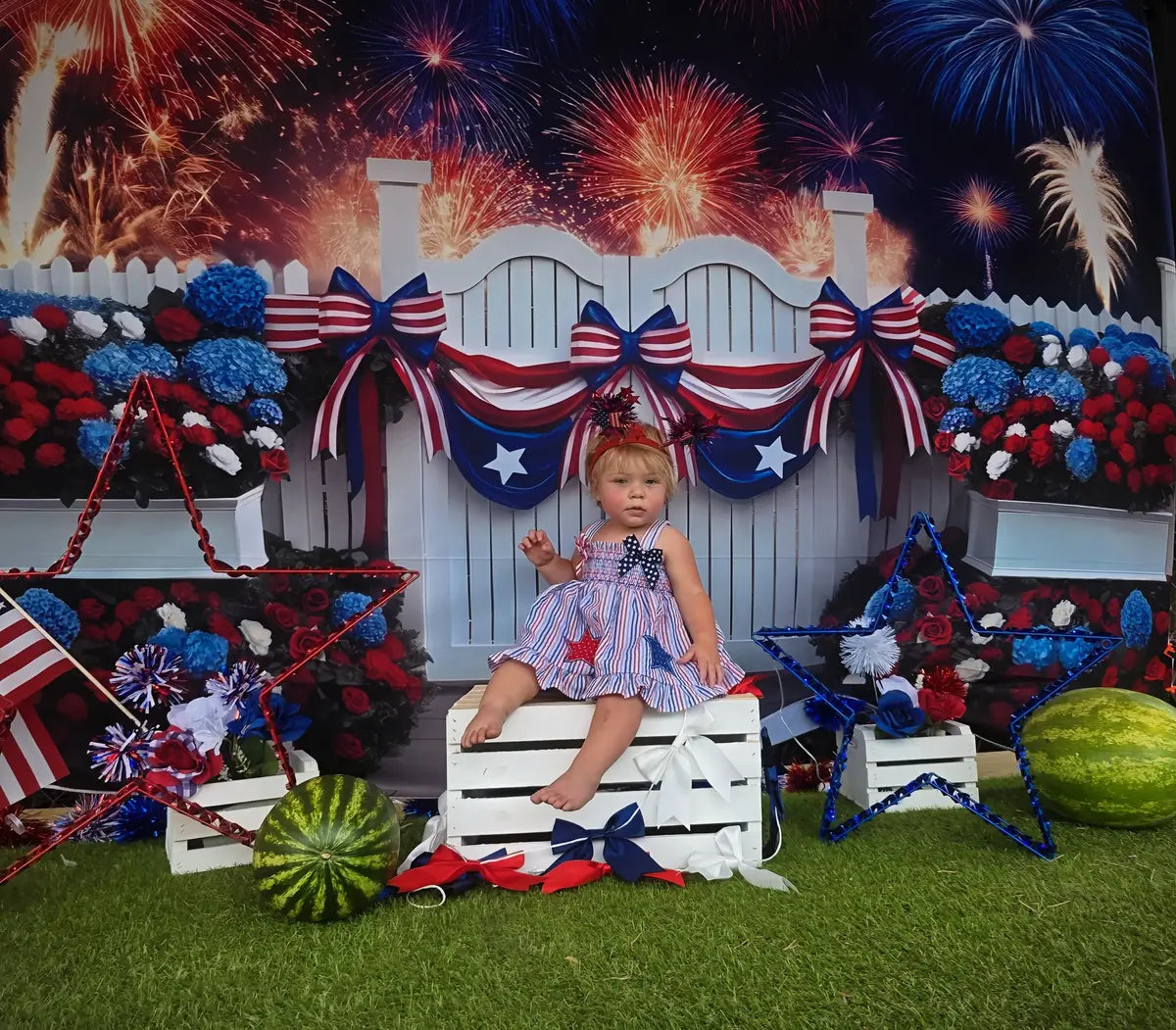 Independence Day Fireworks Garden Fence Backdrop Designed by Mini MakeBelieve