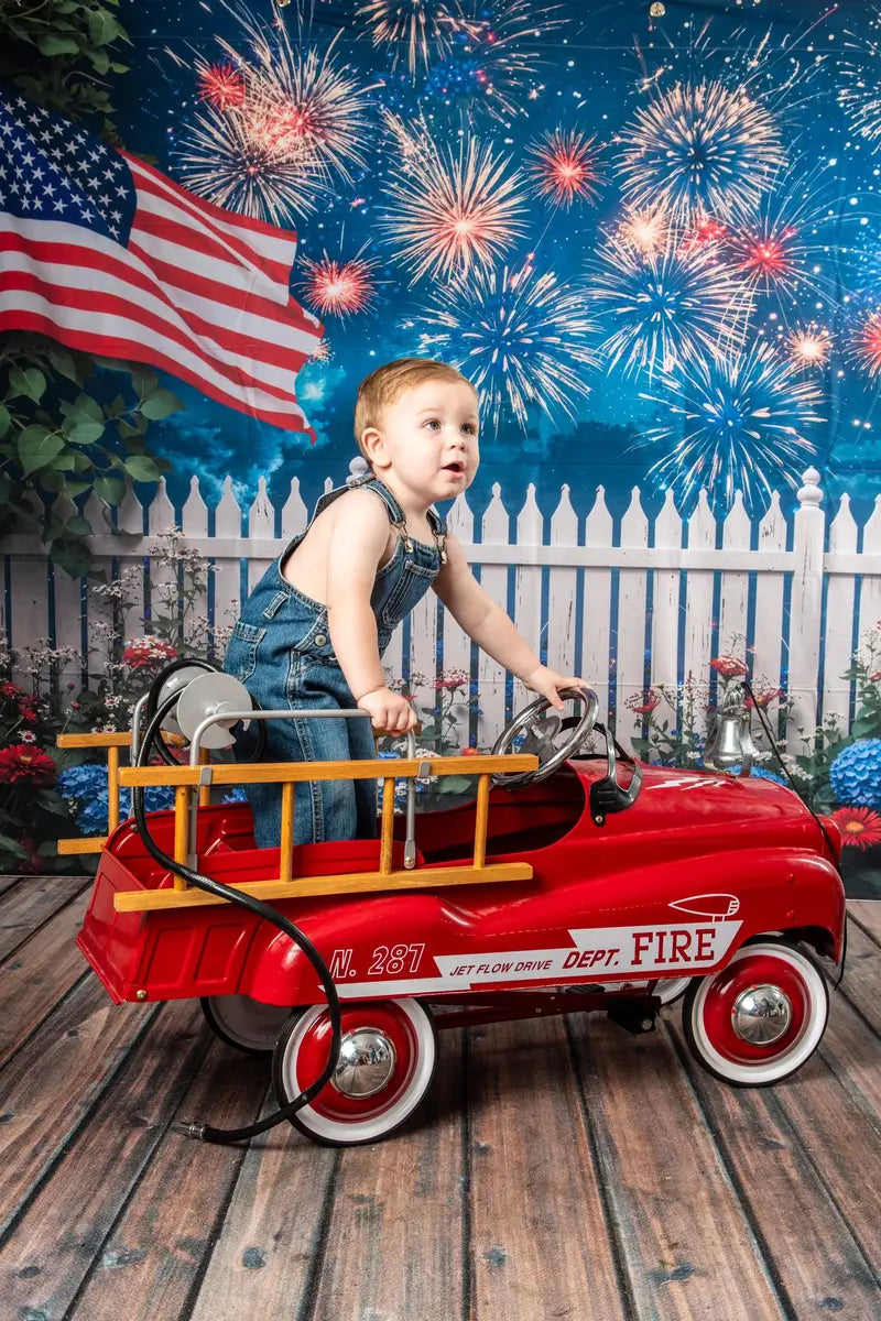Kate Independence Day Fireworks American Flag Fence Backdrop Designed by Emetselch