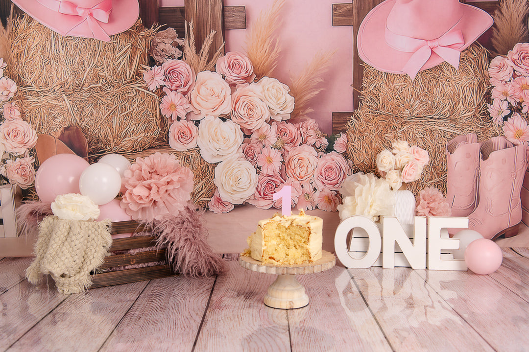 Kate Birthday Western Cowgirl Flowers Pink Backdrop Designed by Patty Roberts