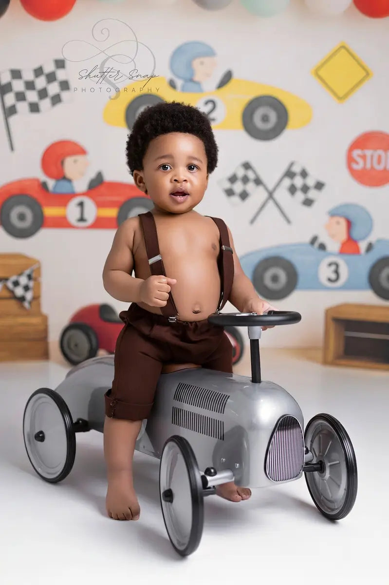 Kate Cake Smash Racing Cars Balloon Backdrop Designed by Patty Roberts