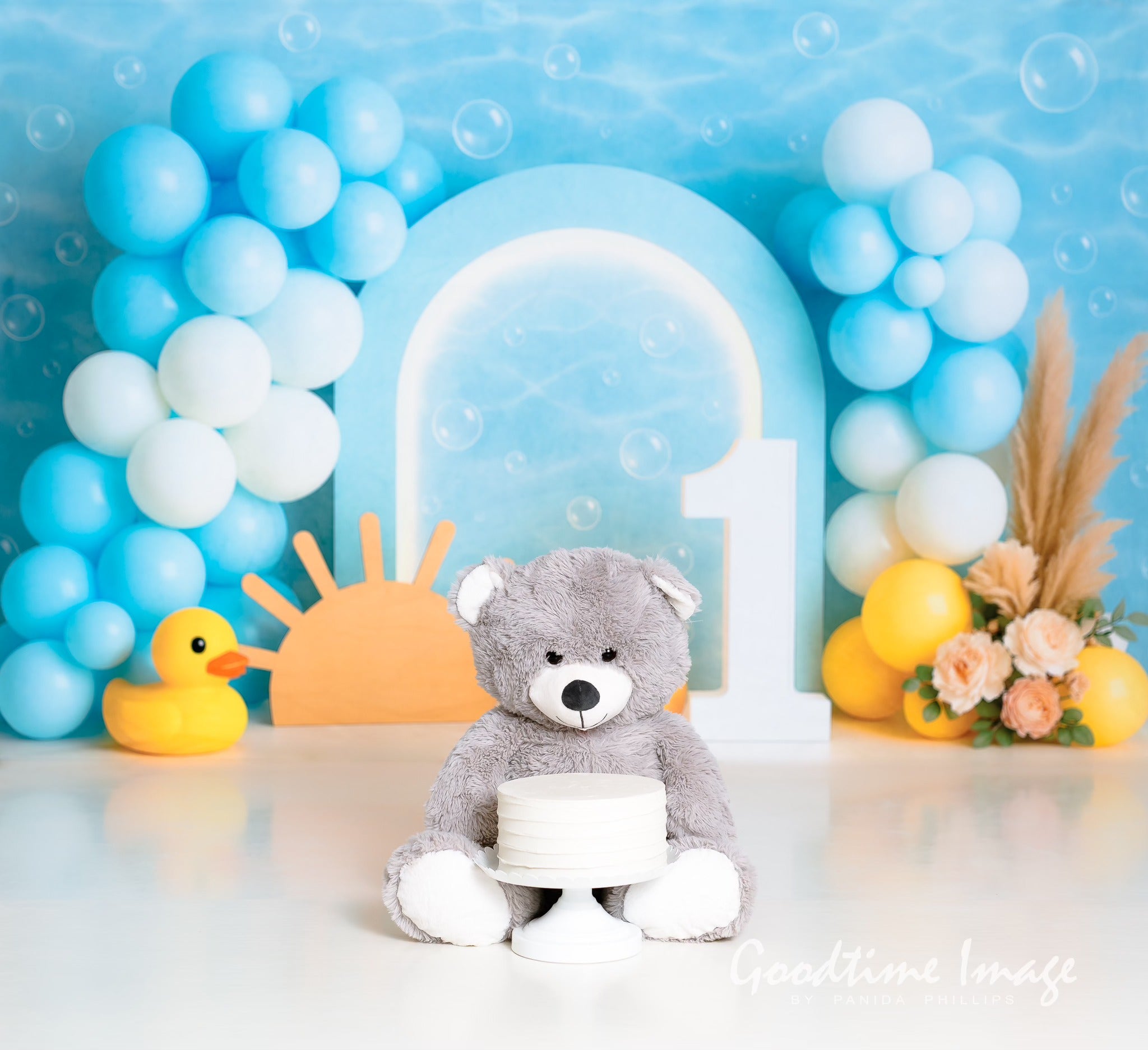 Primer Cumpleaños Pato Luz del Sol Fondo de Globo Diseñado por Patty Roberts