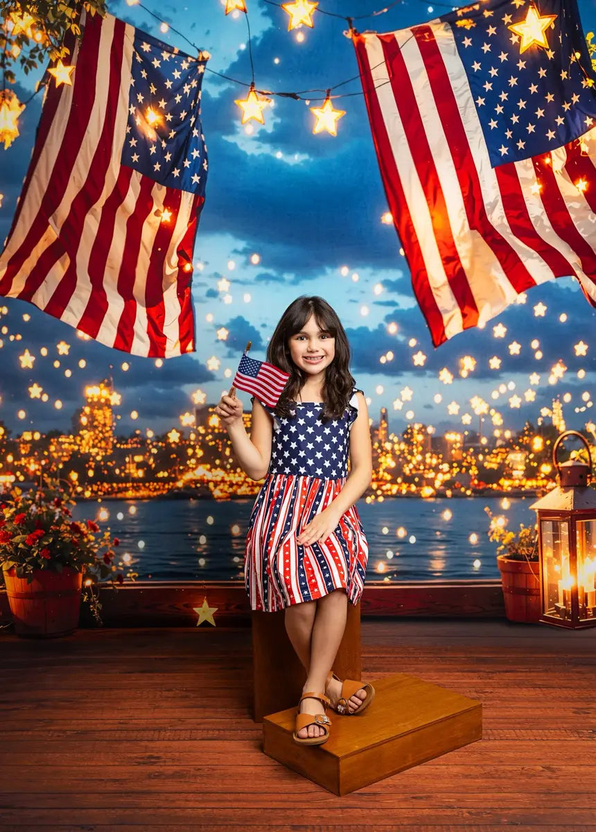 Día de la Independencia Bandera Fondo Nocturno Estrellado Designed by Emetselch