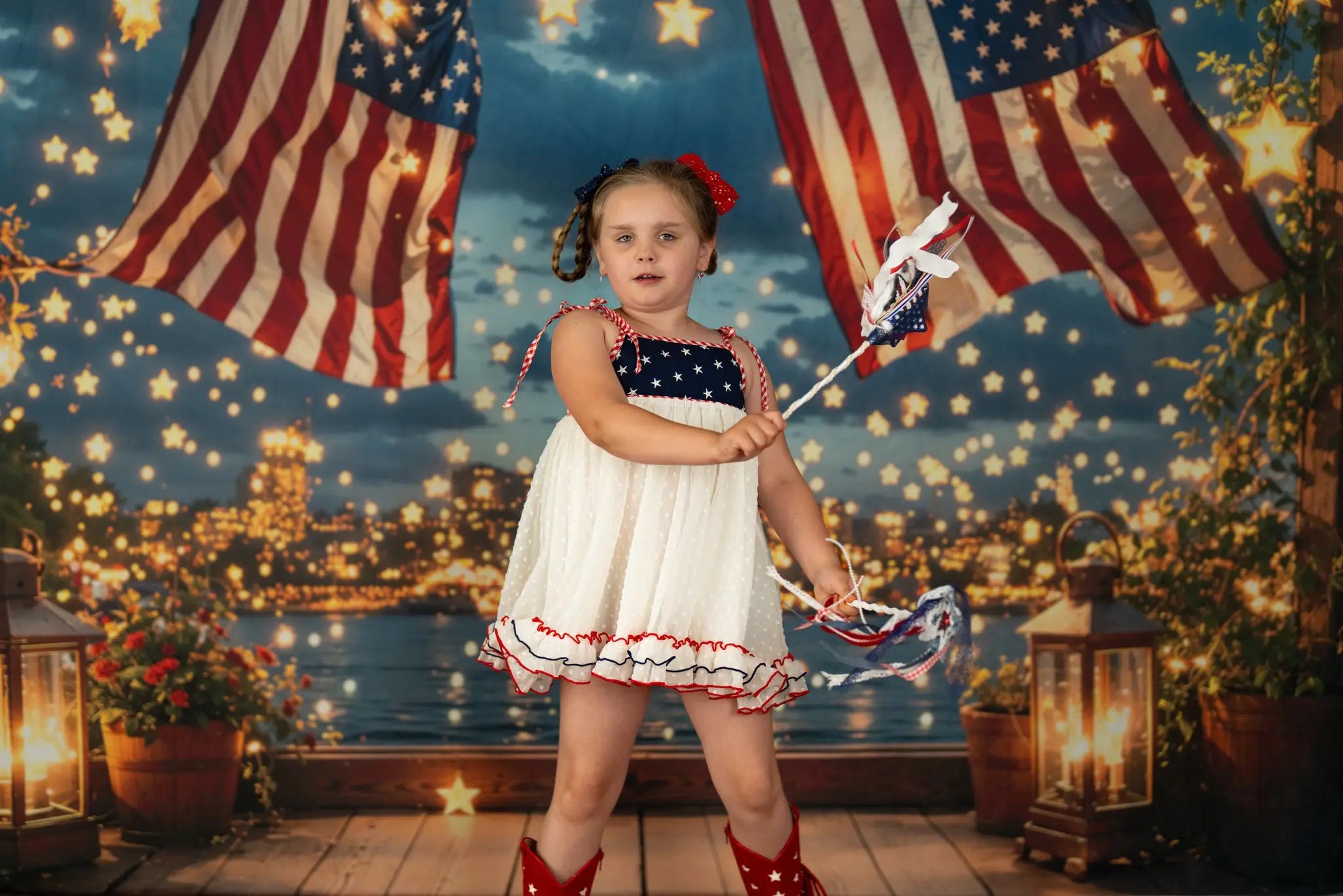 Kate Independence Day Flag Starry Night Printed Backdrop Designed by Emetselch