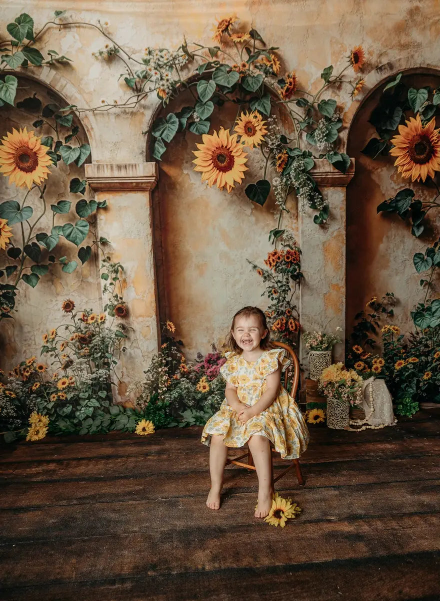 Kate Fall Sunflower Arch Vintage Wall Printed Backdrop Designed by Emetselch