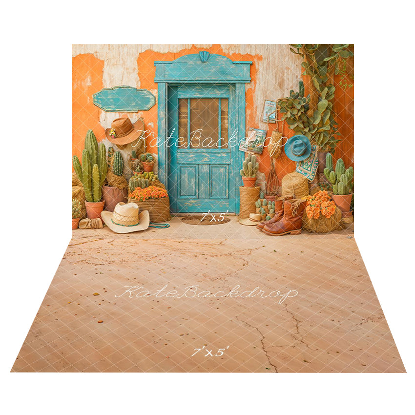 Kate Western Cowboy Desert Cactus Door Backdrop+Land Floor Backdrop