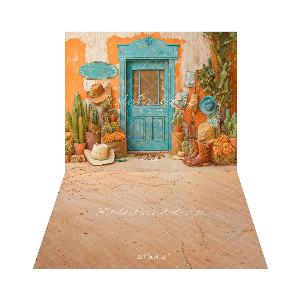 Kate Western Cowboy Desert Cactus Door Backdrop+Land Floor Backdrop