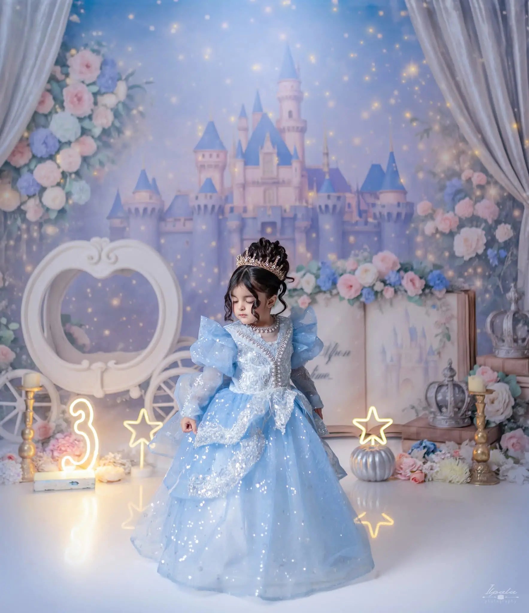 Kate Cake Smash Princess Castle Book Carriage Floral Backdrop Designed by Ashley Paul