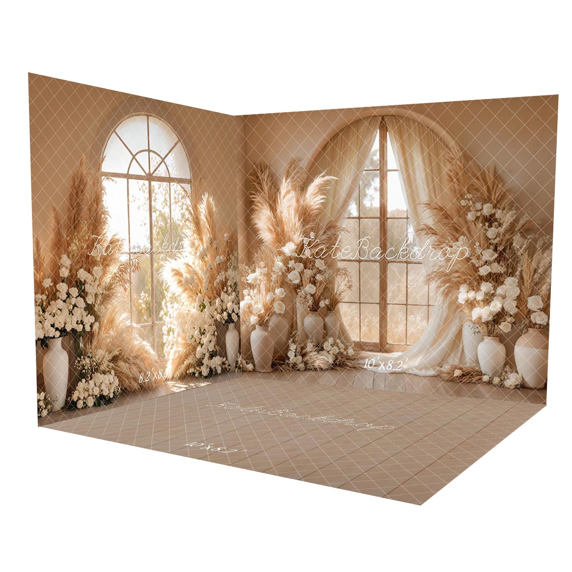 Set de habitación de flores boho con hierba de pampas