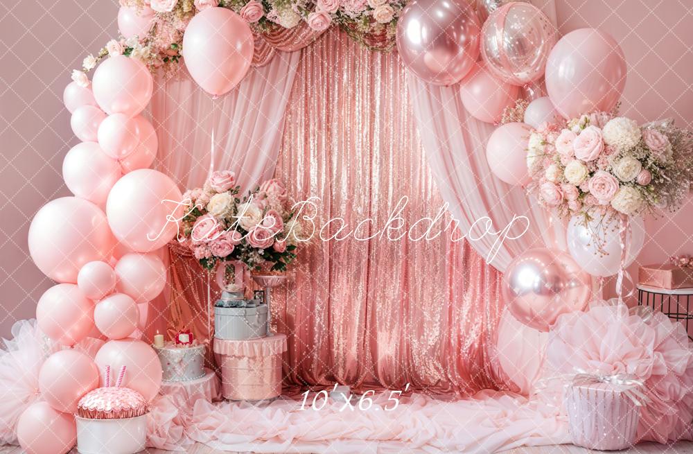 Kate Birthday Pink Floral Balloon Arch Backdrop Designed by Emetselch