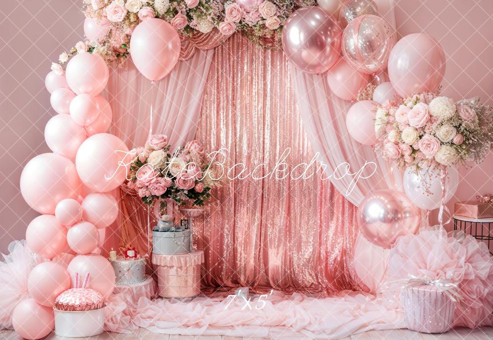 Kate Birthday Pink Floral Balloon Arch Backdrop Designed by Emetselch