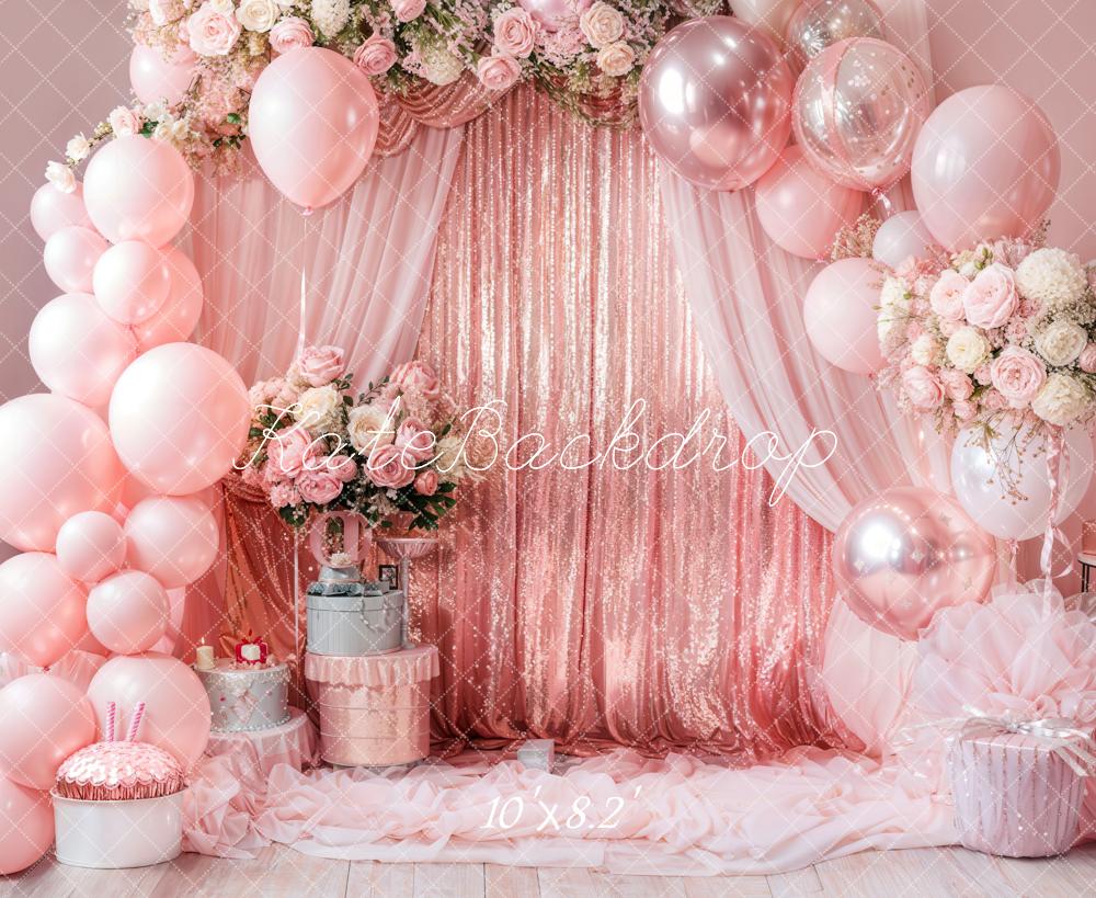 Kate Birthday Pink Floral Balloon Arch Backdrop Designed by Emetselch