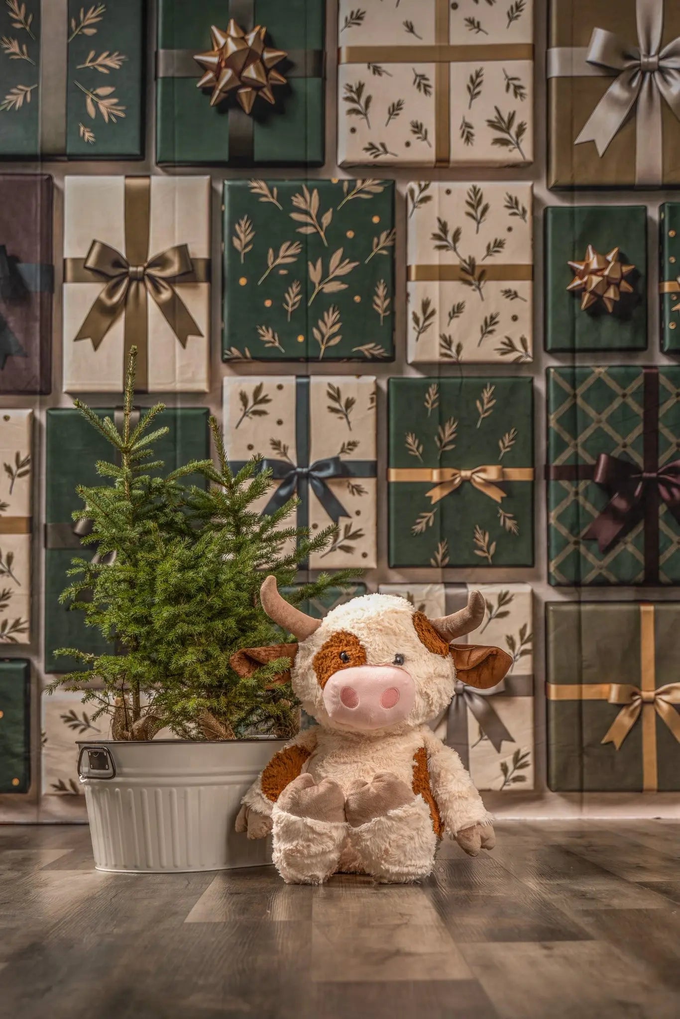 Kate Christmas Green Gift Packages Wall Backdrop Designed by Mini MakeBelieve