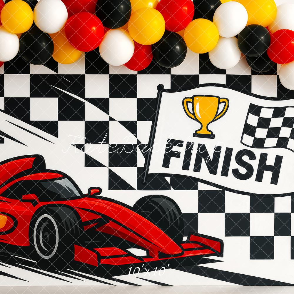 Fondo de Cumpleaños de Carreras de Coche a Rayas diseñado por Patty Roberts