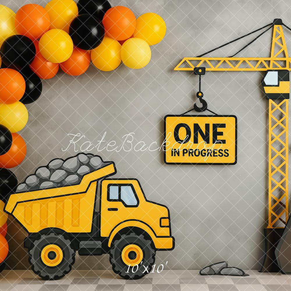 Fondo de Cumpleaños 1 de Construcción Camión Grúa Diseñado por Patty Roberts