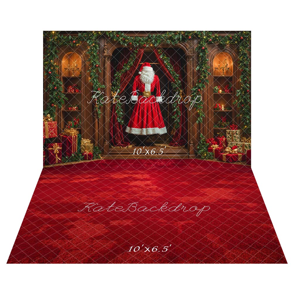 Kate Christmas Santa Costume Closet Garland Backdrop+Red Abstract Texture Floor Backdrop