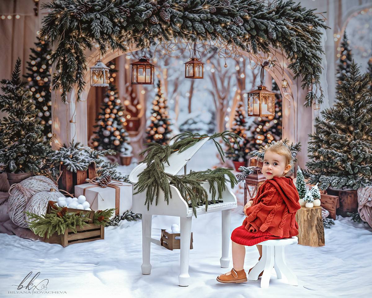 Kate Christmas Arch Garland Snow Trees Backdrop Designed by Emetselch