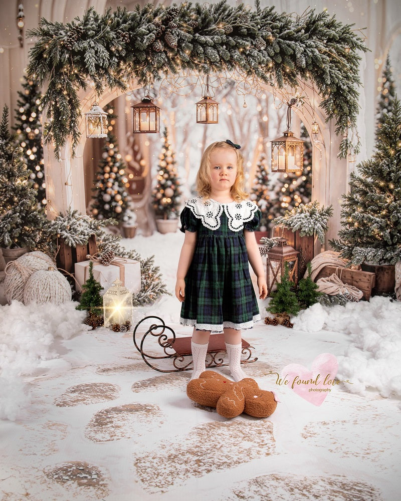 Kerstboog Guirlande Sneeuwbomen Foto Achtergrond Designed by Emetselch