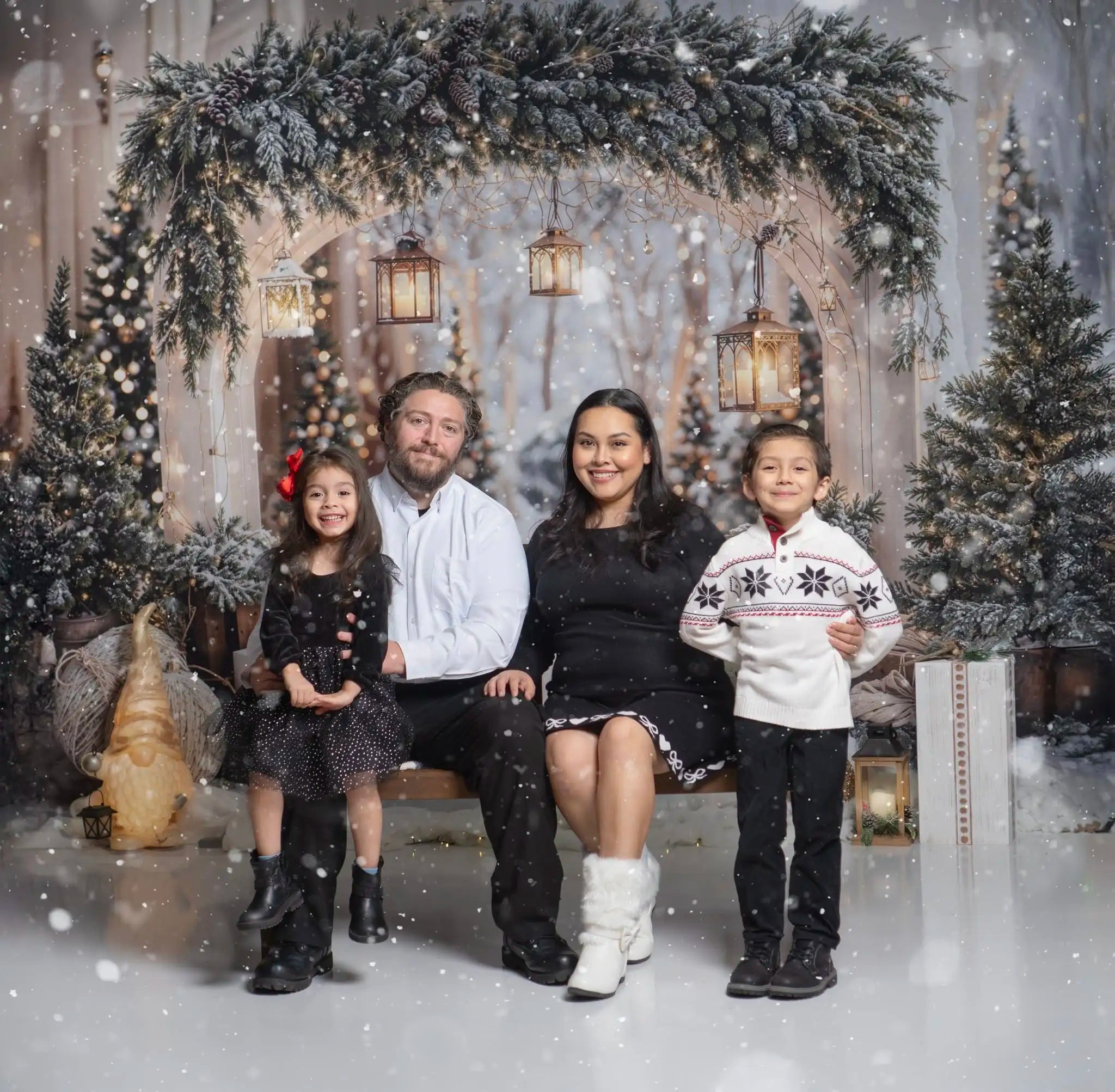 Kate Christmas Arch Garland Snow Trees Backdrop Designed by Emetselch