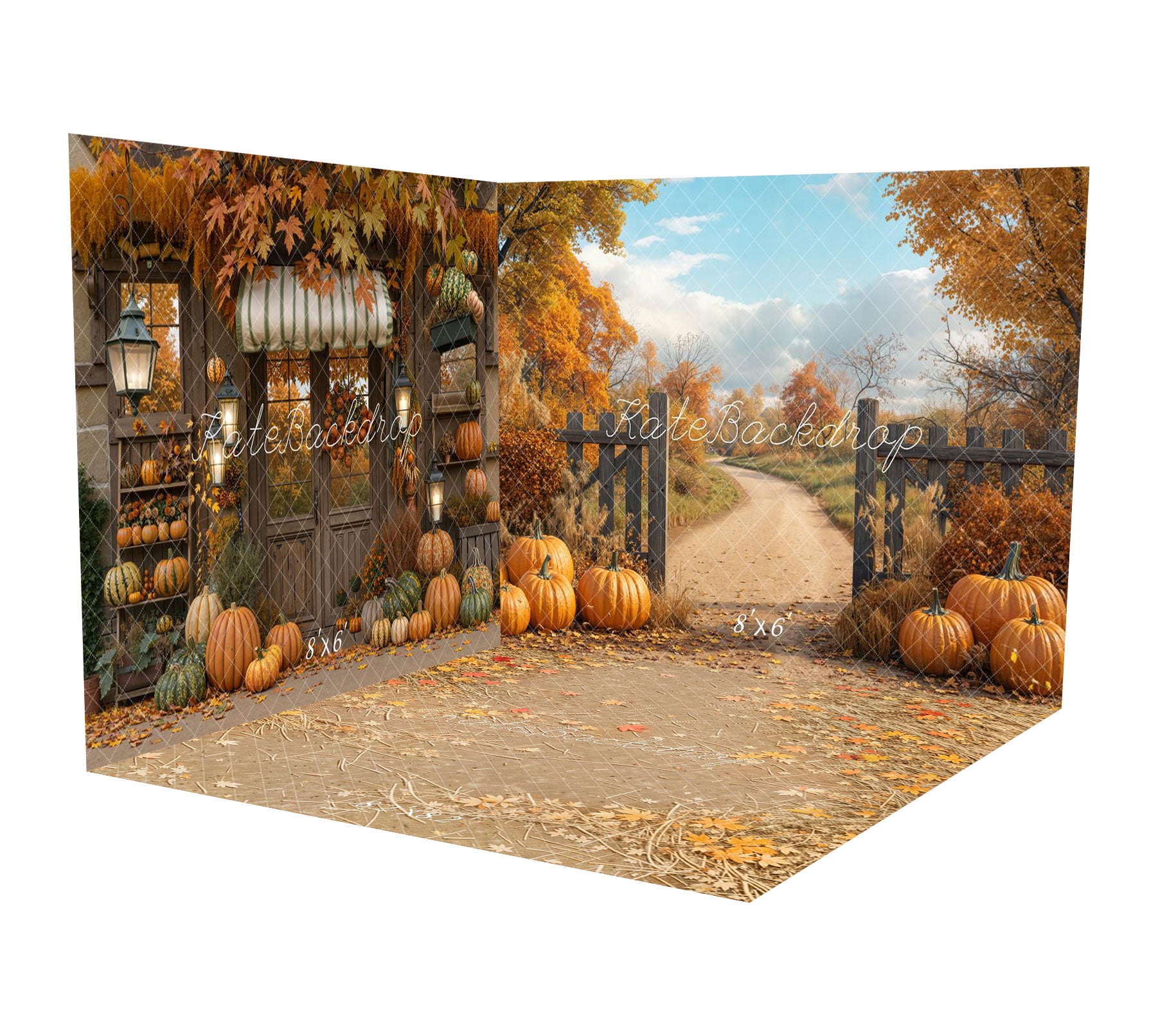 Set de Habitación de Calabazas de Otoño en el Porche con Hojas de Arce Diseñado por