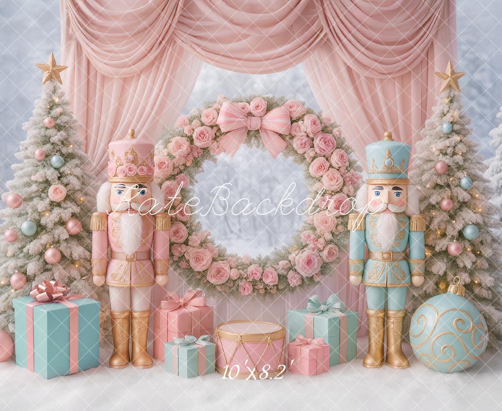 Kate Christmas Tree Nutcracker Wreath Curtains Backdrop Designed by Ashley Paul