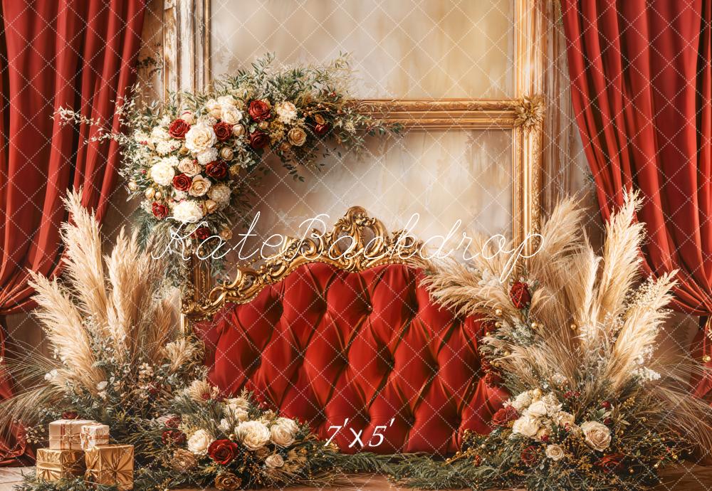 Kate Christmas Floral Red Upholstered Headboard Backdrop Designed by Emetselch