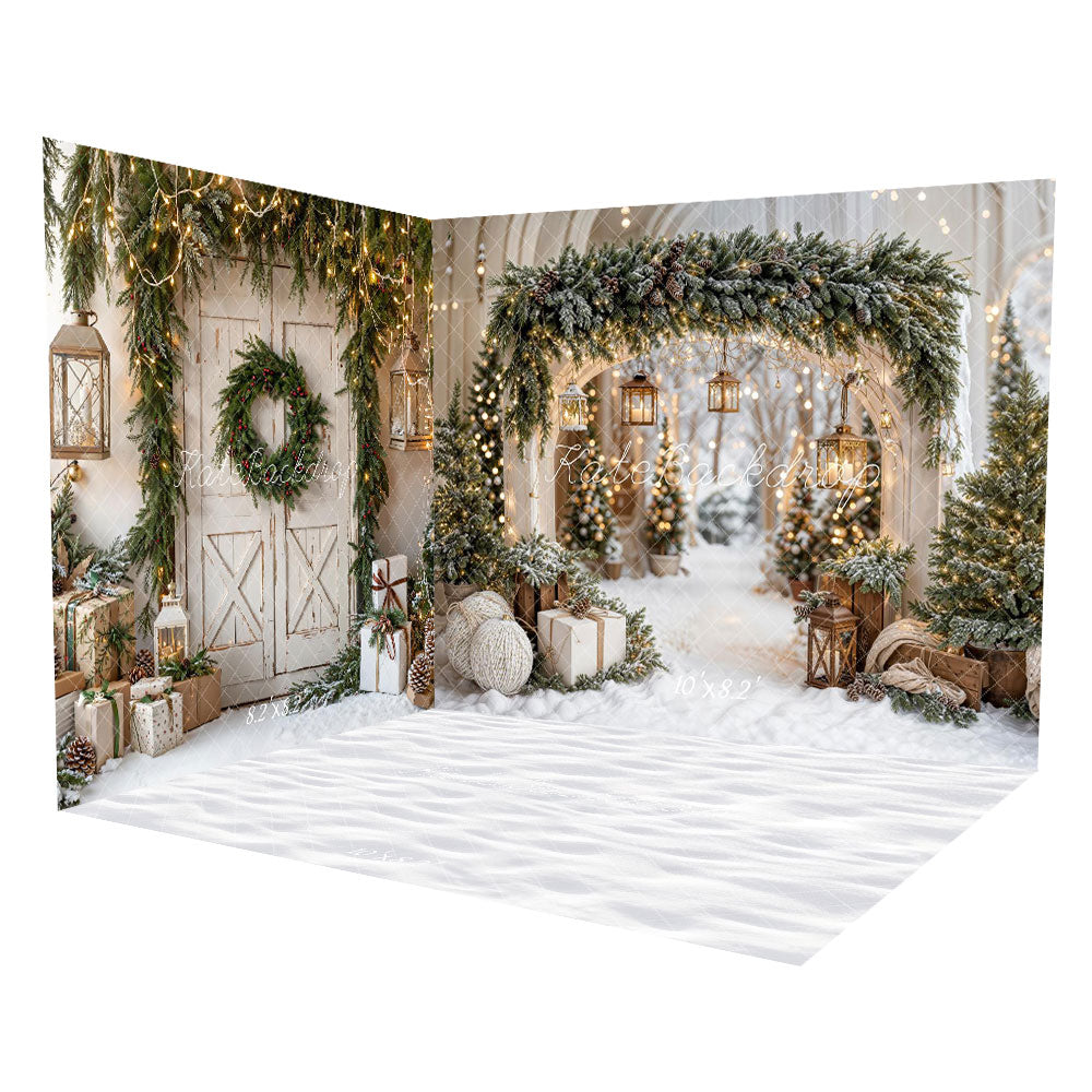 Kate Christmas Arch Garland Snow Trees Backdrop Designed by Emetselch