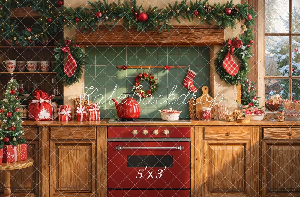 Guirnalda de Cocina Navideña de Christmas Oven Wood Cabinet Backdrop Designed by Emetselch